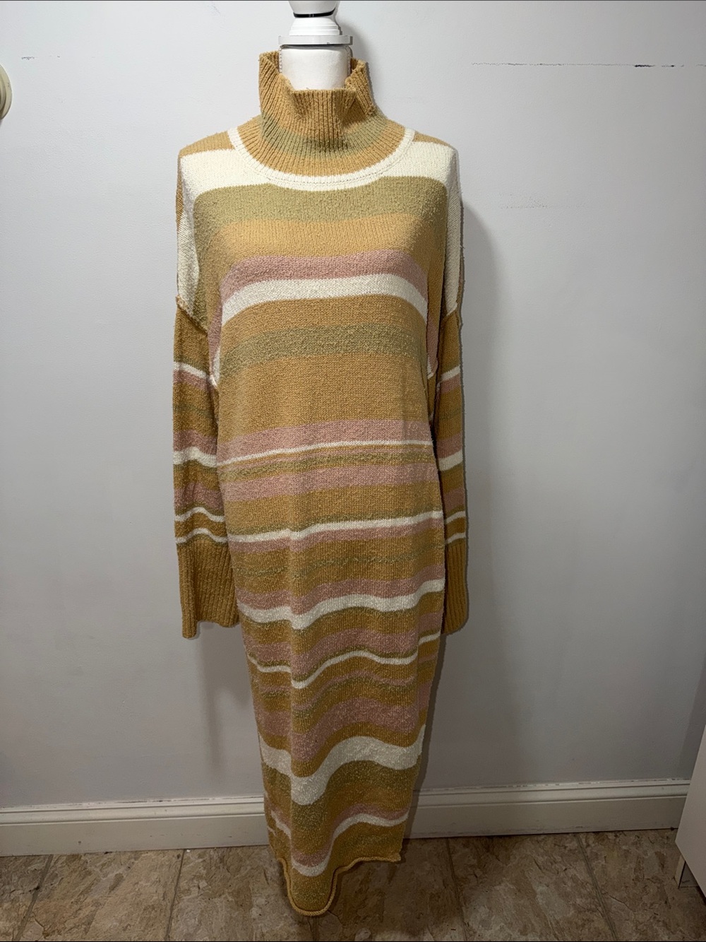 NWT FREE PEOPLE Turtleneck Sweater Dress Maxi High Slit Size Large Spring Easter